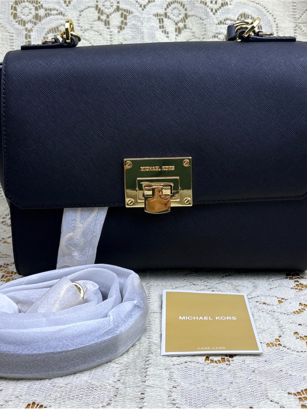 NWT Michael Kors Tina Medium Black Leather Satchel Shoulder Bag